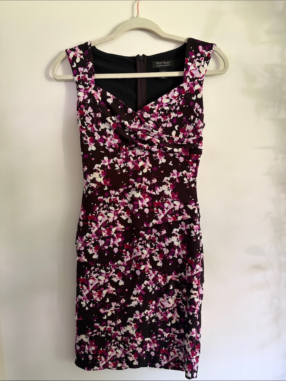 White House Black Market Plum Rose Print Midi Dress